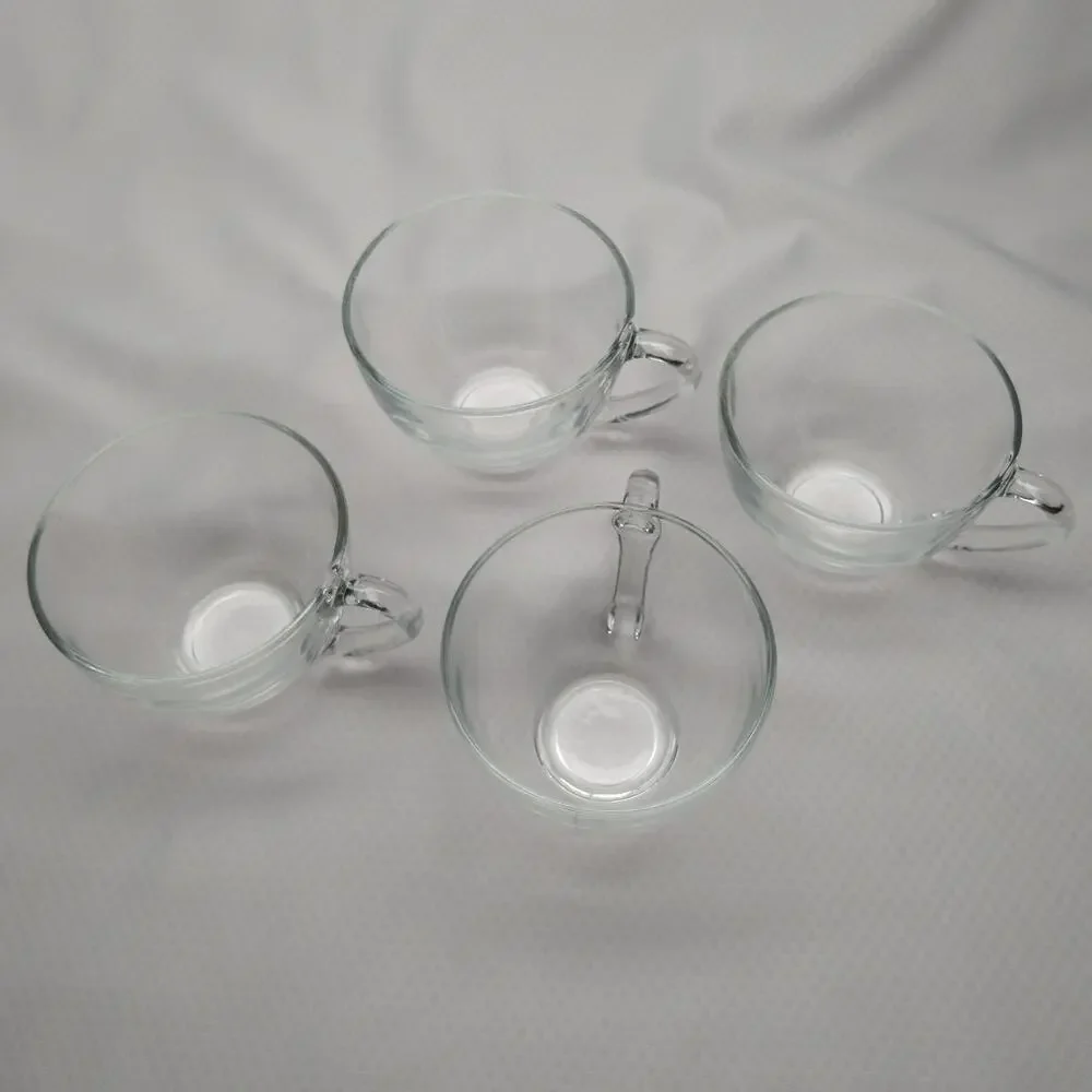 Arcoroc J.G. Durand Cristelle Clear Glass Tea Cups Set 4 New In Box 1980s